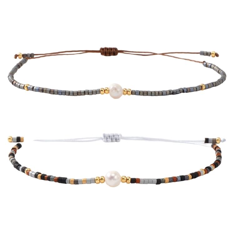 

2pcs/set Cultural Beaded Bracelets Stylish Wristlet Adjustable Closure Wristband Feature Pearls Cord Design