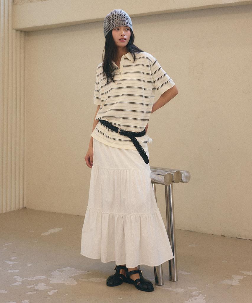 General Idea Shirred Tiered Long Skirt [White] / Gf2Lsk511