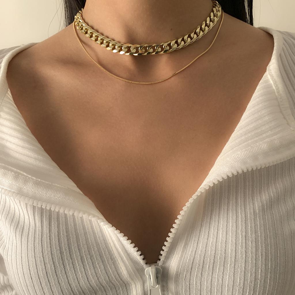 Accessoires, Colliers Géométriques Rétro Hip-Hop Multicouches, Chaînes Os de Serpent Simples Tendance, Colliers à Chaîne Fine Pour Femmes