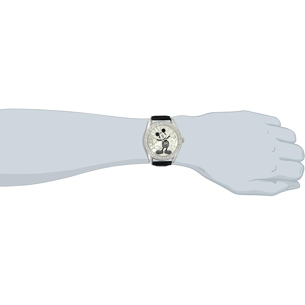 Disney MK1015 Mickey Mouse Silver Dial Black Crocodile Strap Watch Unisex
