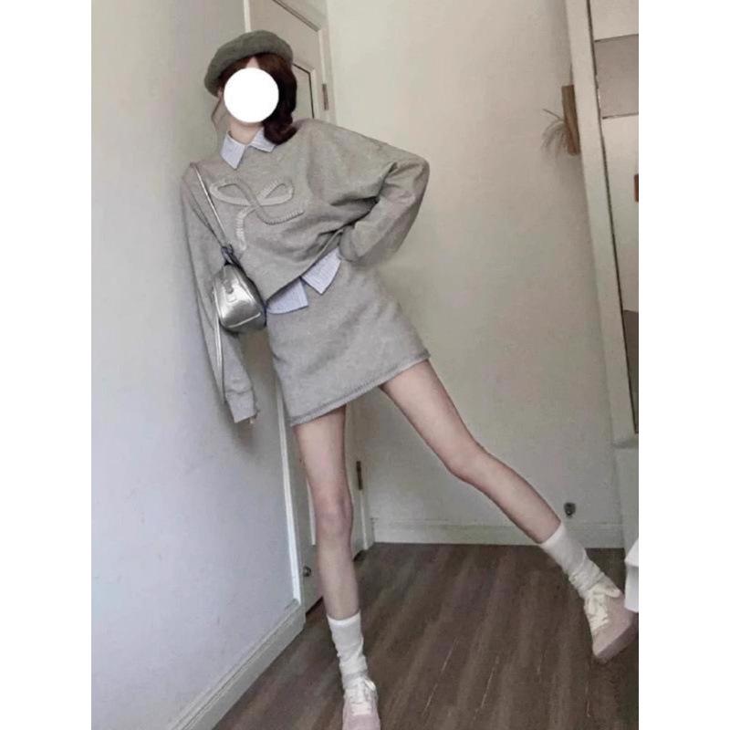 

Autumn & Winter 2025 Women s College Style Outfit: Sweatshirt & Short Skirt Set XXL