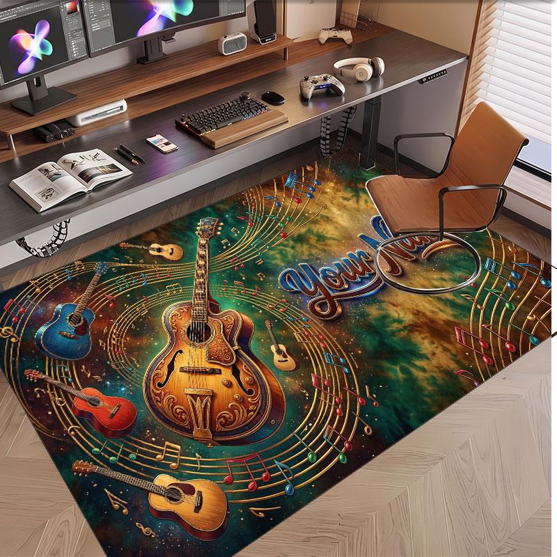 Alfombra de Terciopelo de Cristal Suave con Tema de Guitarra Musical Impresión de Nombre y Texto Personalizados Alfombra de Piso Antideslizante para Dormitorio Sala de Estar