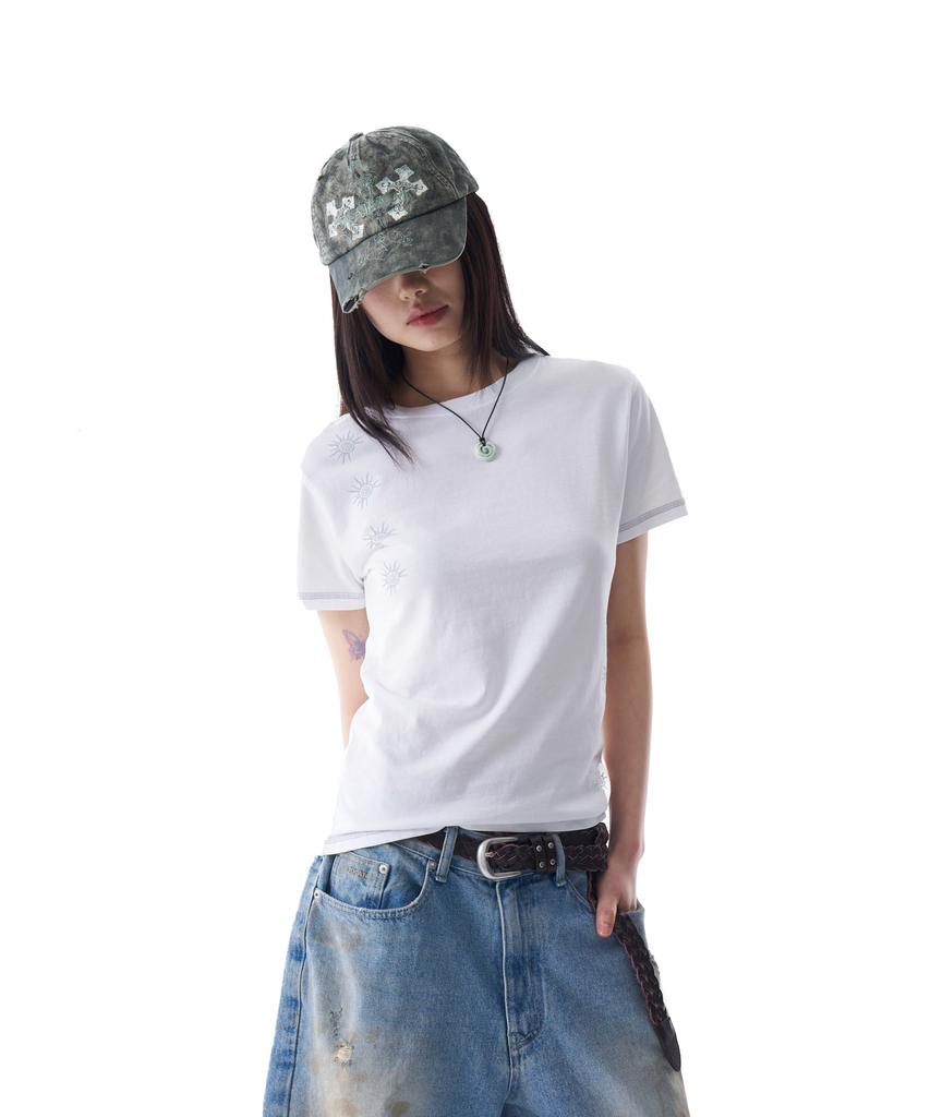 AAKAM Cracked Sun Half Top (White)