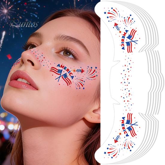 Holiday Tattoo Stickers Waterproof Freckle Tattoos Stickers, USA Flag Face for Independence Safe Skin Decals Day, Patriotic Temporary Body Art