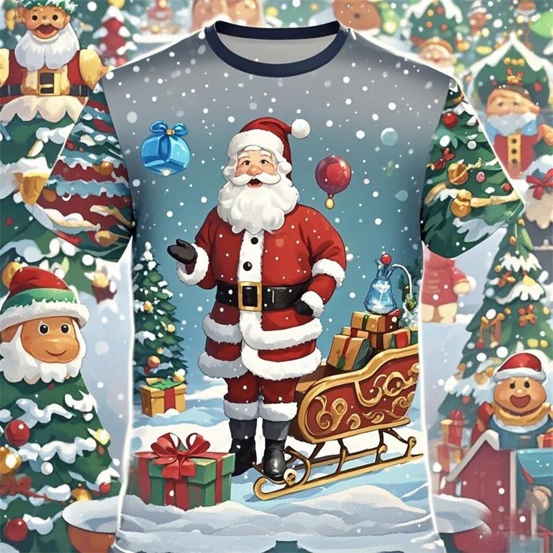 3D printed Santa Claus T-shirt men's and women's summer casual short sleeved Christmas T-shirt top men's oversized T-shirt