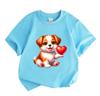 Kids Boys Girls 100% Cotton Crew Neck Short Sleeve T-Shirt, Cute Cartoon Puppy Hold Red Heart Print Soft Casual Tees for Children Summer Daily Wear To