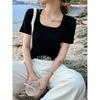 Quality square neck short-sleeved T-shirt women's summer new basic inner top