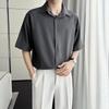 Ice Silk Men's Loose Fit Short Sleeve Button-Down Shirt - Korean, Hong Kong, Japanese Style, Plus Size, Wrinkle-Resistant