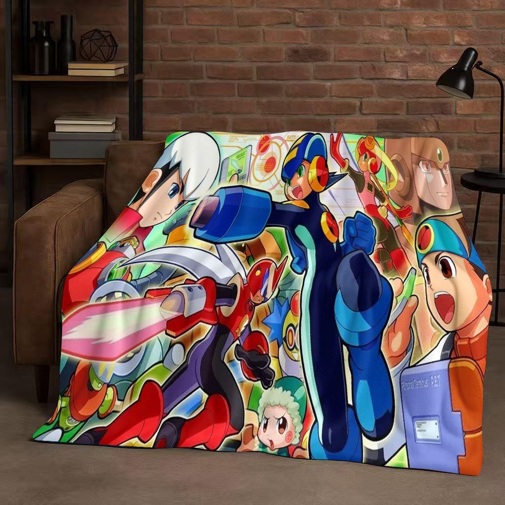 Classic Game Rockman Mega Man Flannel Blanket,Ultra Soft Warm Plush Throw for Home Bedroom Bed Sofa Cover Office Travel Picnic