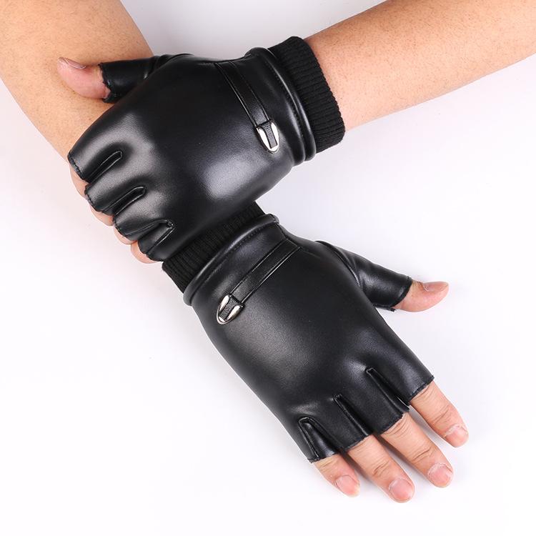 Men and Women PU Leather Half Finger Gloves Keyboard Typing Mobile Game Outdoor Sports Cycling Fitness Plus Velvet Warm Leather Gloves