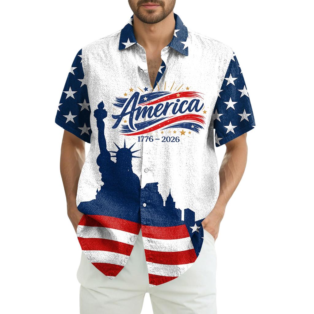 Camisa Masculina Casual de Manga Curta com Gola