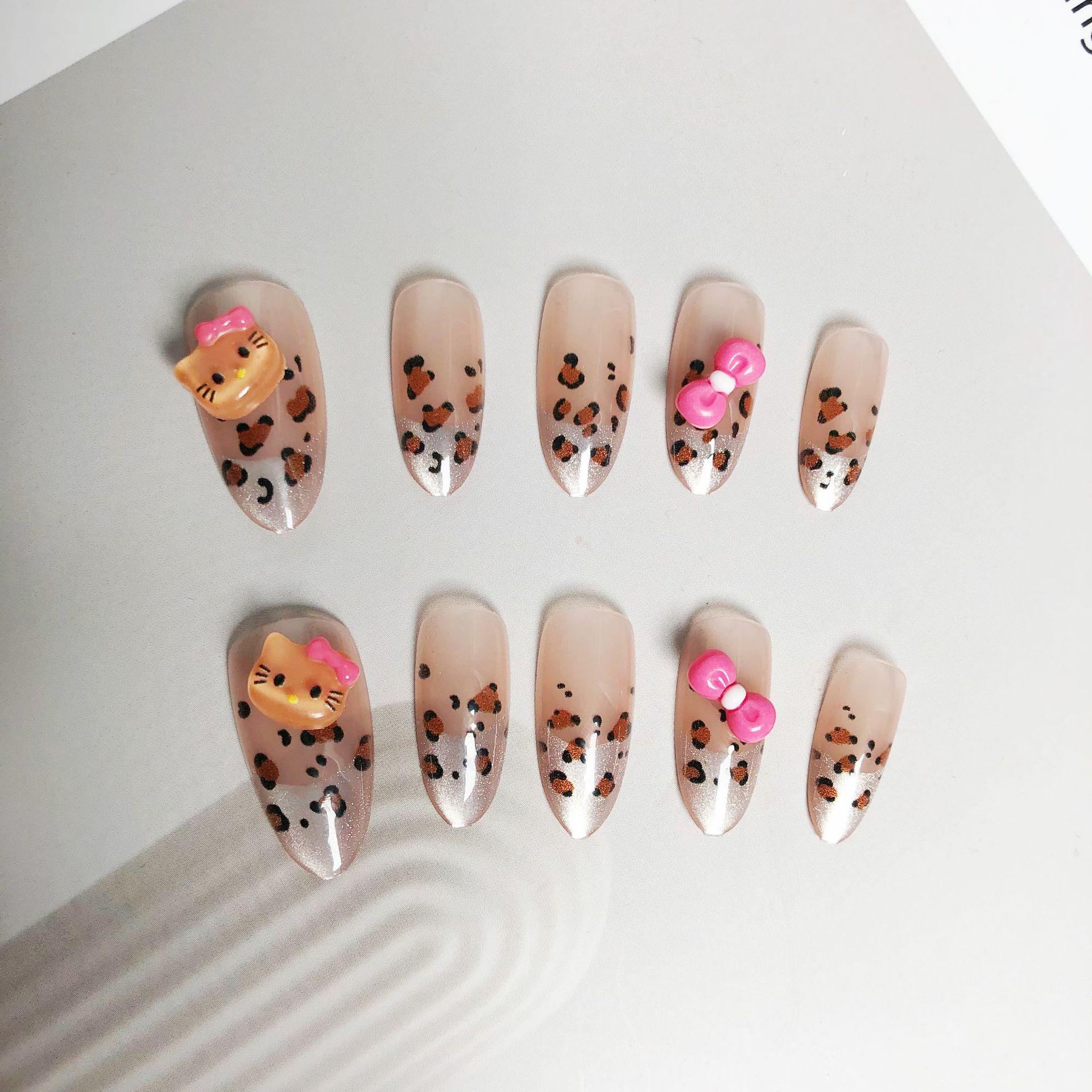 

Fingertip French Leopard Cat Eye Nail Art: Black Kitty Cute Leopard Print Patches