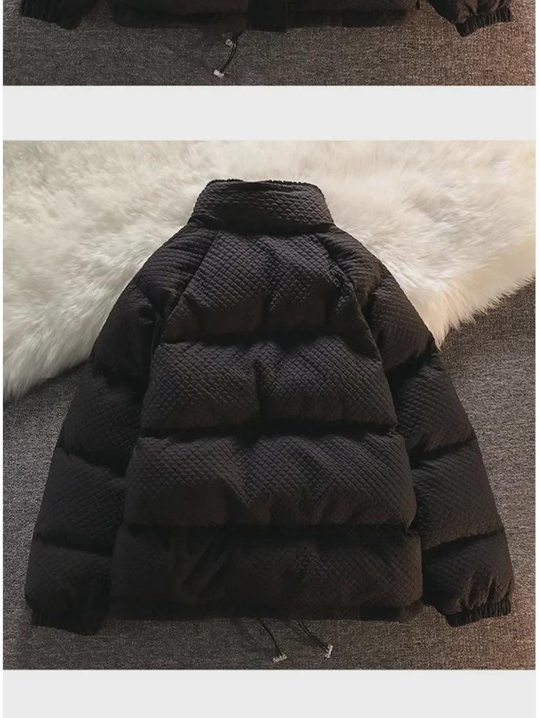 Hong Kong Retro Waffle Cotton Jacket for Petite Women – Winter Loose Fit, Thickened Stand Collar Coat