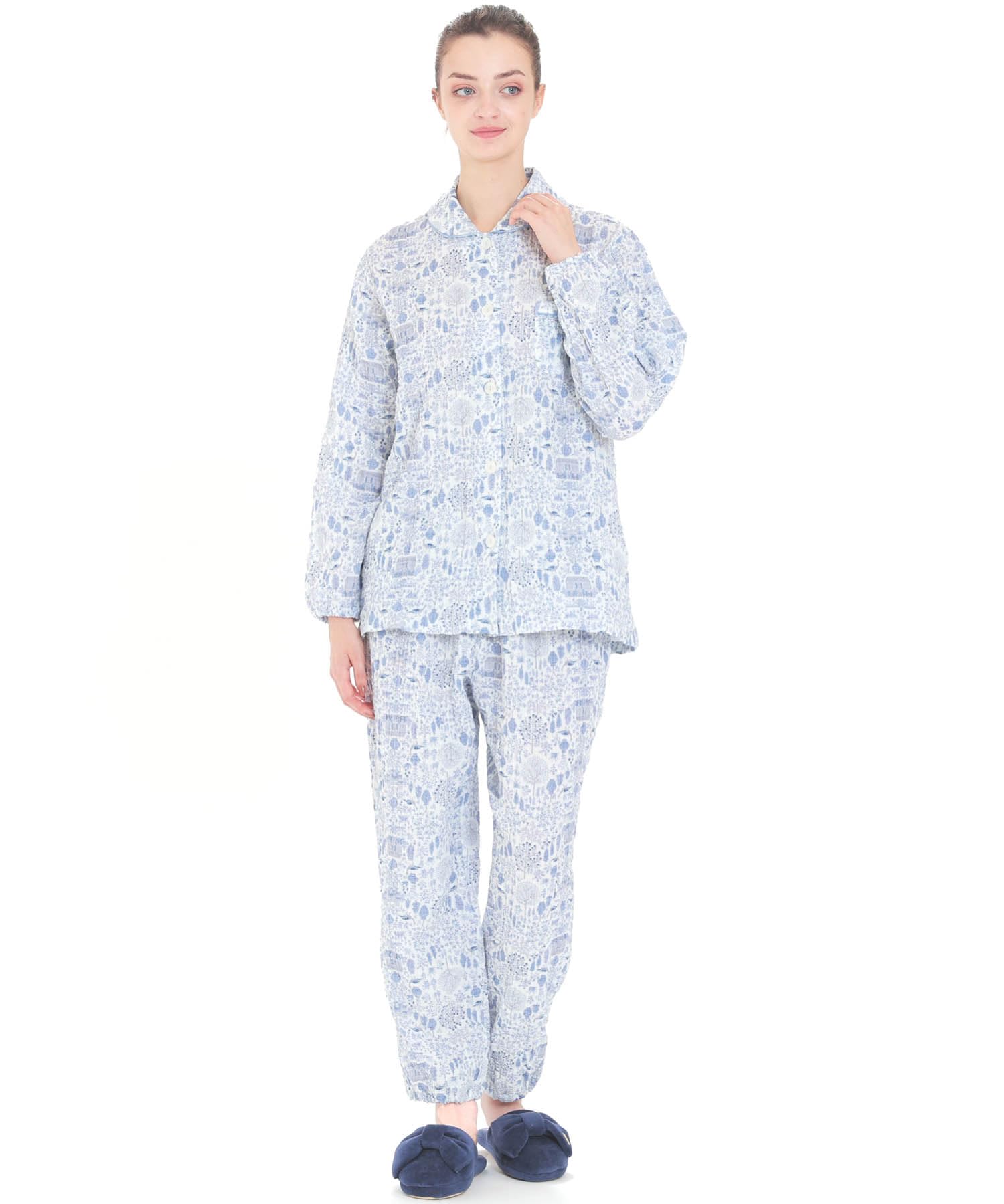 

Narue Shirred Double Gauze Spring Garden Shirt Pajama Blue Women s Set, синий