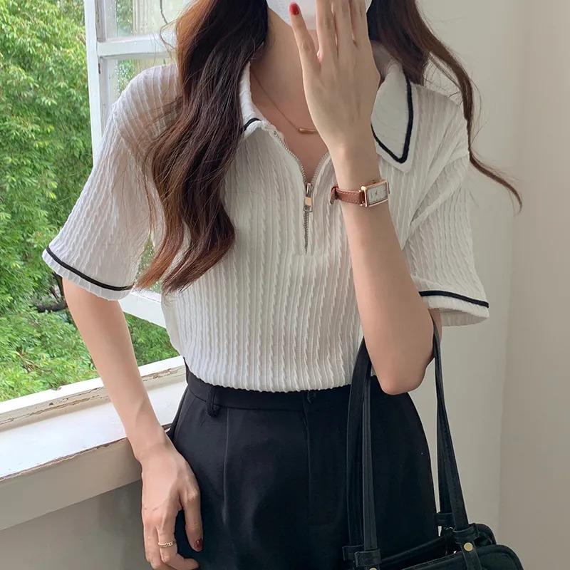 Lapel Shirt Short-sleeved T-shirt for Women Summer New Loose College Style Student Versatile Bestie Outfit