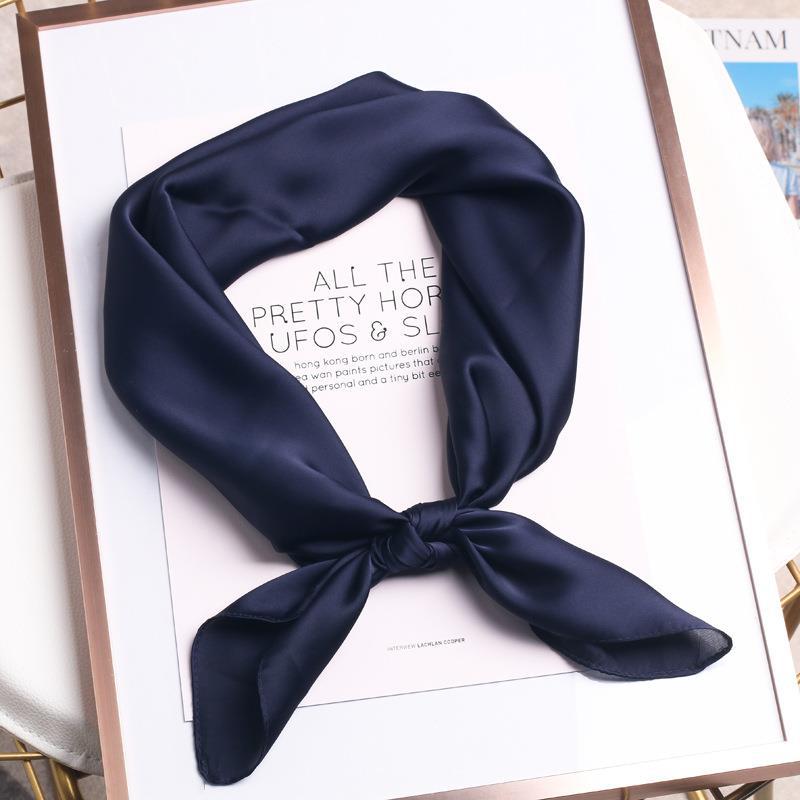 Simulated Silk Scarf Women'S 70 Square Scarf Solid Color Versatile Flight Attendant Professional Scarf Trendy High-End Sunscreen Headscarf