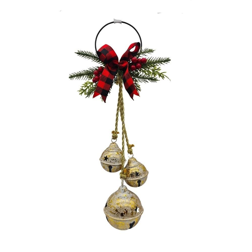 Jingle Bells Christmas Tree Ornaments DIY Bow Xmas Tree Hangings Pendant Shatterproof Door Decoration Holiday Decor Porch