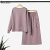 ZANZEA Women Long Sleeve Blouse and Skirts Casual Two Piece Suit Sets