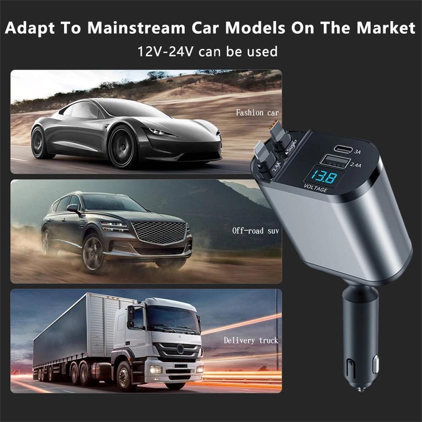 

Retractable Cable Car Charger 120W Lighter Fast Charging Flash Charging Retractable Cable Four-in-one One Size