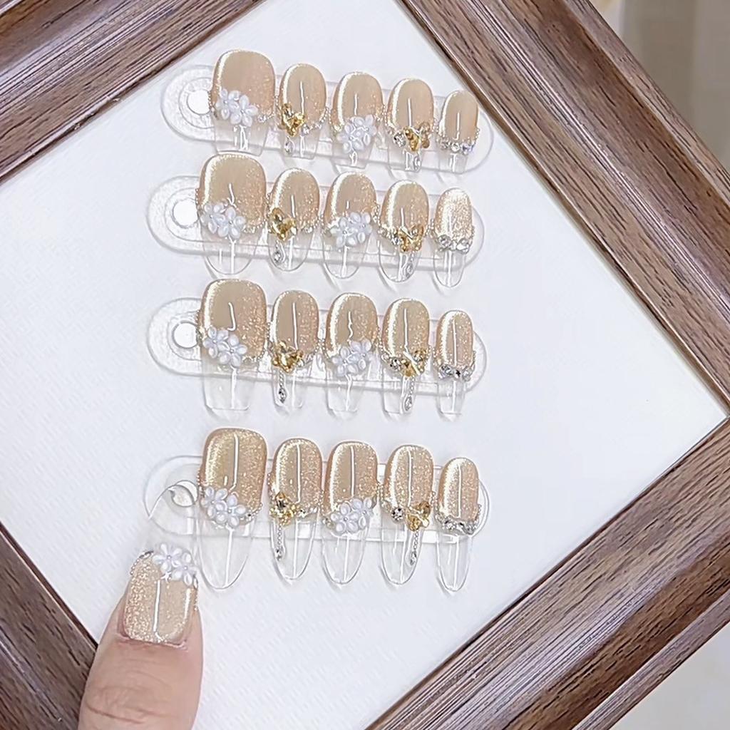 Hand-woven Armor Spring and Summer New Spring Flower Language Flower Petal Ice-Transparent French Cat Eye Nail Art Sticker