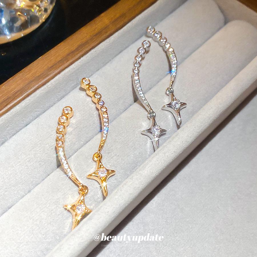 18K Gold-Plated Silver Geometric Starburst Zircon Earrings - Elegant, High-End Fashion for Women
