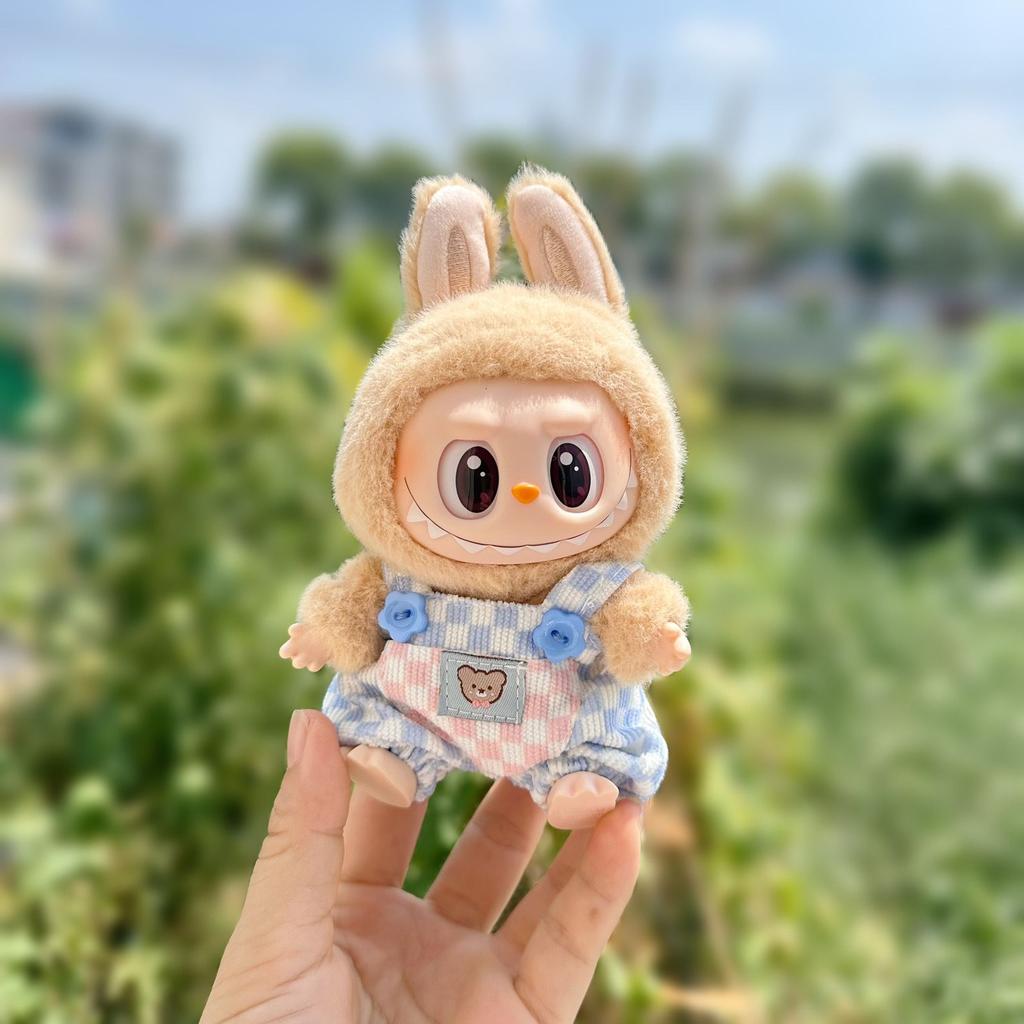 Only Clothes Sitting Party Labubucm Pendant Checkered Clothes Suspender Set Labubu Doll Hat Shoes