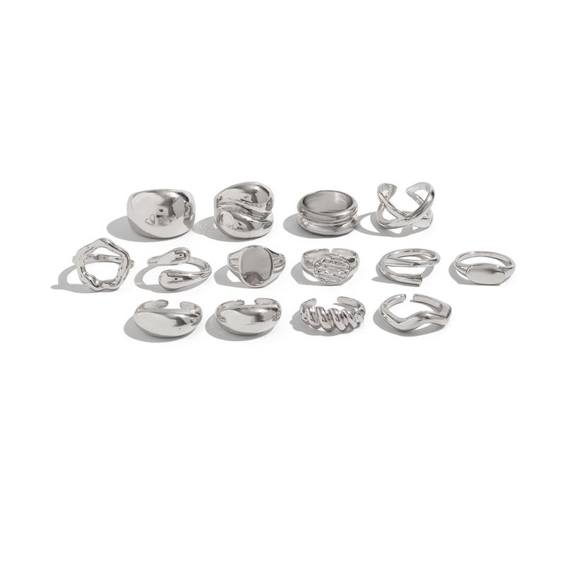 

14-Piece Set of Irregular Open Rings, Trendy European and American Hip-Hop Fashion Versatile Internet Celebrity Style Rings Silver
