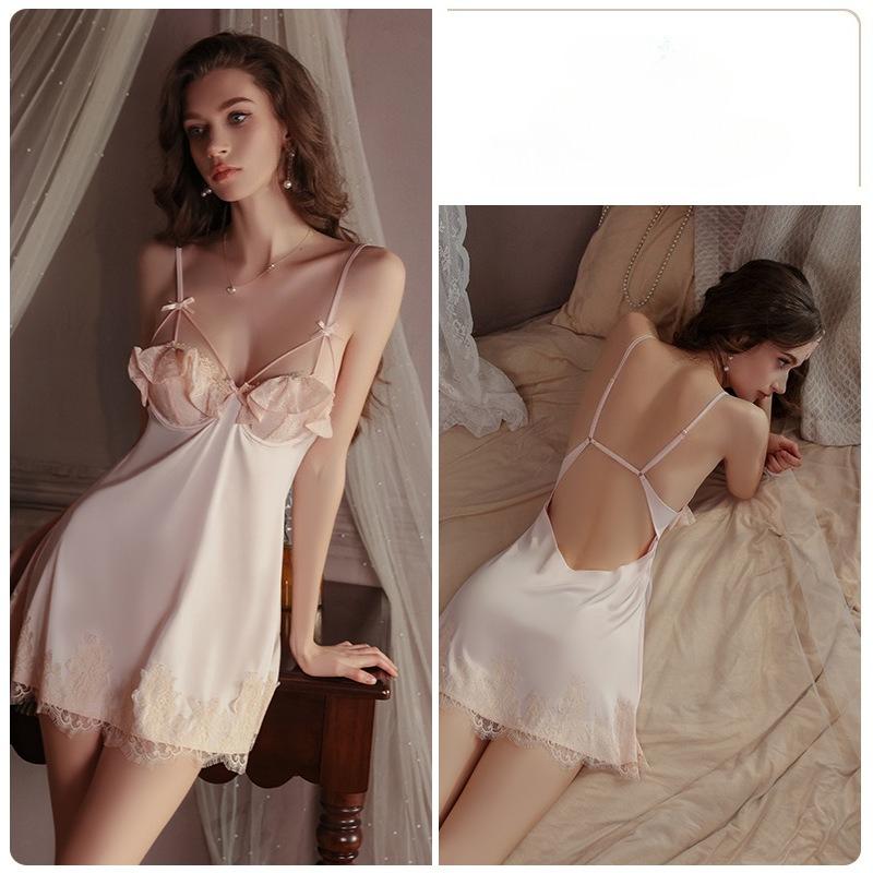 Plus Size Women’s Sexy Nightgown Lace Backless Camisole Padded Underwire Nightdress