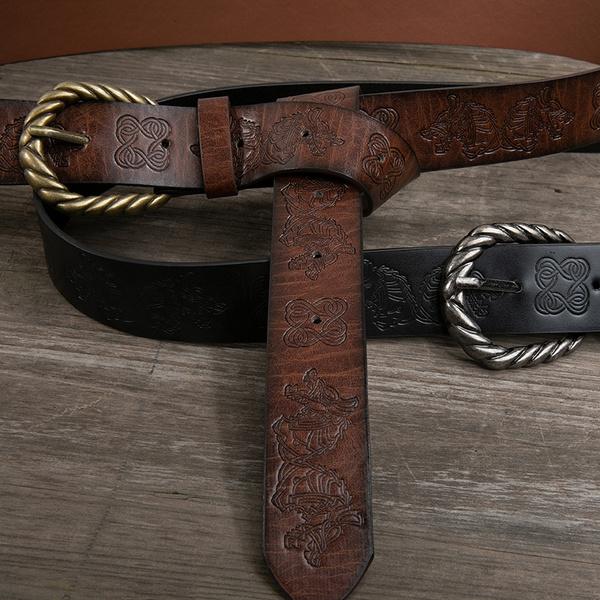 Medieval Full Embossed Wolf Faux Leather Belt Middle Age Renaissance Waist Belt LARP Ren Faire
