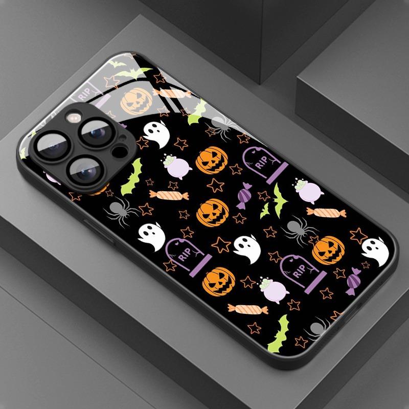 Halloween Themed Pumpkin Pattern Glass Phone Case For iPhone 17 Pro Max 11 12 13 14 15 16 Pro 16E 17Air 7 8 Plus XR XS X Cover