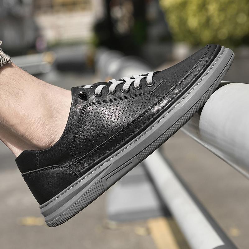 Genuine Leather Men Shoes Brand High Quality Outdoor Casual Shoes Breathable Non Slip Designer Flat Shoes Black Walking Shoes