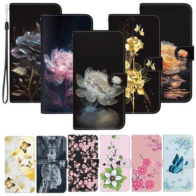 For Samsung Galaxy A25 A24 A54 A34 A14 A51 A71 M34 M54 M14 Wallet Case PU Leather Floral Flip Cover with Card Holder Kickstand Protective Purse Case