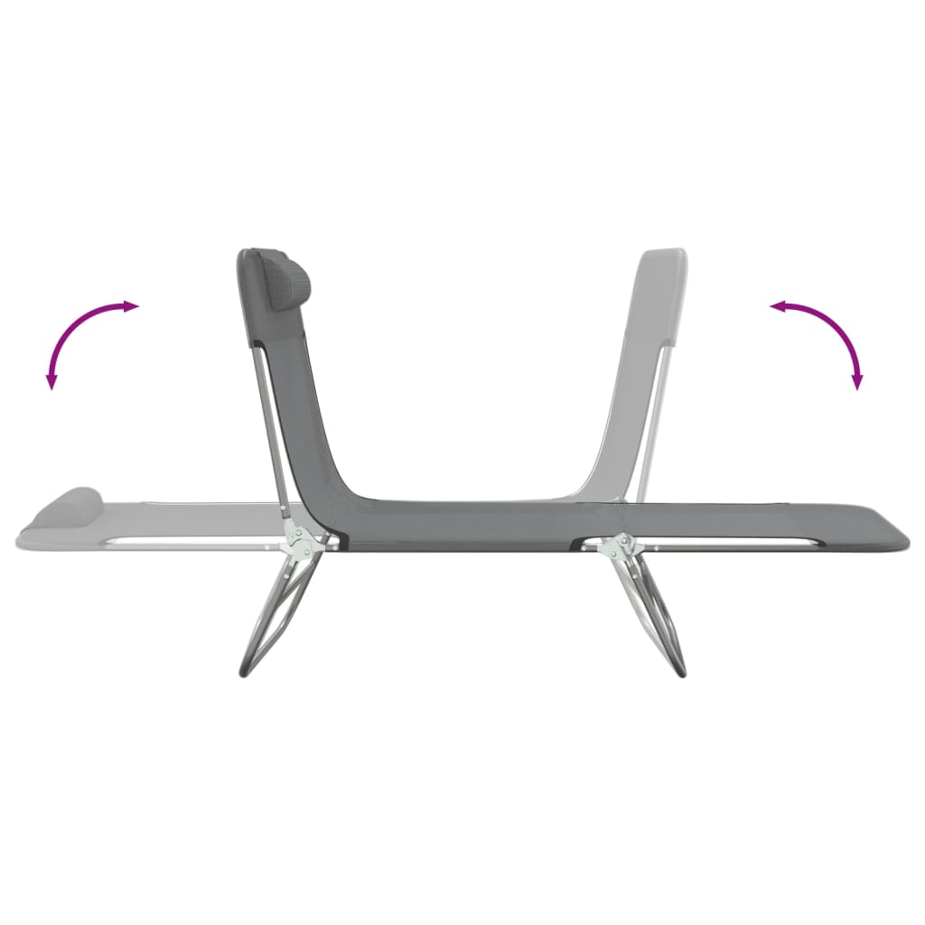 Vidaxl Folding Sun Loungers, 2 Pcs, Grey, Textilene And Steel