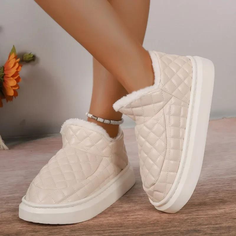 Vânzare Fierbinte 2024 Pantofi de Damă Slip on Cizme de Damă Iarnă Vârf Rotund Solid Pluș Călduros Toc Mediu Impermeabil Concis Cizme de Zăpadă