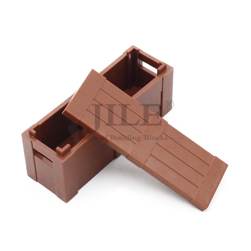 10pcs Moc Container Treasure 2x6 Rectangular Wooden Case DIY Building Brick Blocks City Street View Compatible Assembles Toys