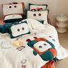 Winter Cartoon Cute Style Double-sided Buvet Cover Thickened Lamb Fleece Four Piece Set Coral fleece Duvet Cover Plush Bedding