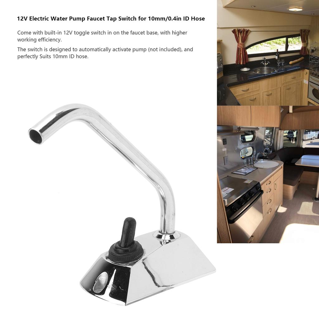 12V Electric Faucet Tap Switch for 10mm/0.4in ID Hose Replacement for Motorhome RV Faucet Tap