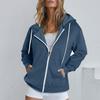 Women Loose Sport Hoodie Autumn Spring Coat with Hood Drawstring Long Sleeves Pockets Zip Up Elastic Cuff Hem