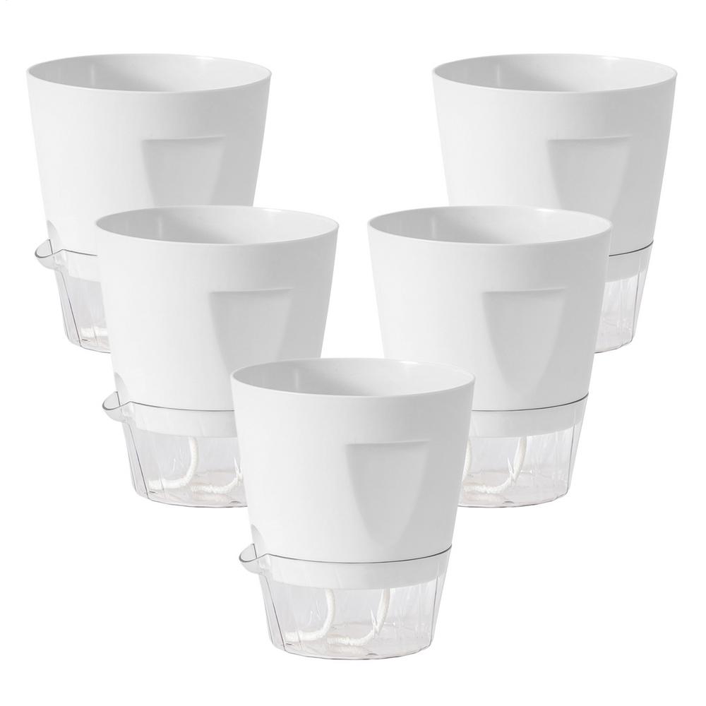 5pcs Self Watering Flower Pots Hydroponic Cups Semi Hydroponic Planter With Water Level Indicator For Indoor Living Room белый