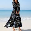Women's Fashion V-Neck Floating Beach Dresses Seven Sleeve Floral Printed Dresses