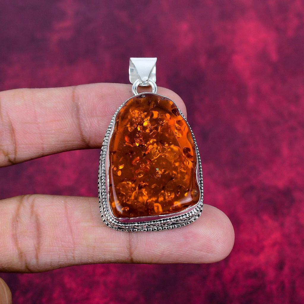 Baltic Amber Pendant, 925 Solid Sterling Silver Gemstone Jewelry, Handmade Pendant For Mother Day