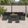 Ensemble de canapé de jardin 10 pièces avec coussins noir poly rotin acacia, Canapé de jardin 2 places avec rangement 3364329