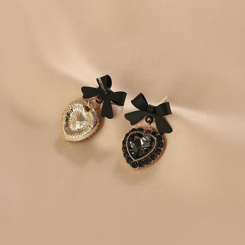 Fashion Elegant Black Bow Heart Drop Earring Women Personality Earrings Party Trending Jewelry