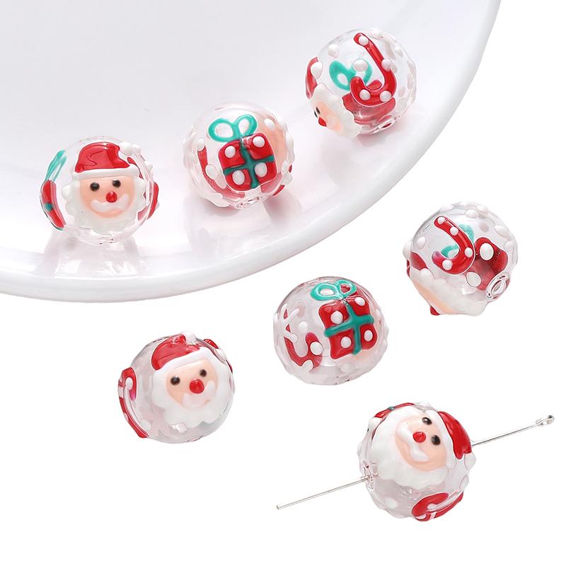1pc/bag Christmas Series Glazed Colored Hand-Painted Beads DIY Bracelet Necklace Earrings Jewelry Accessories