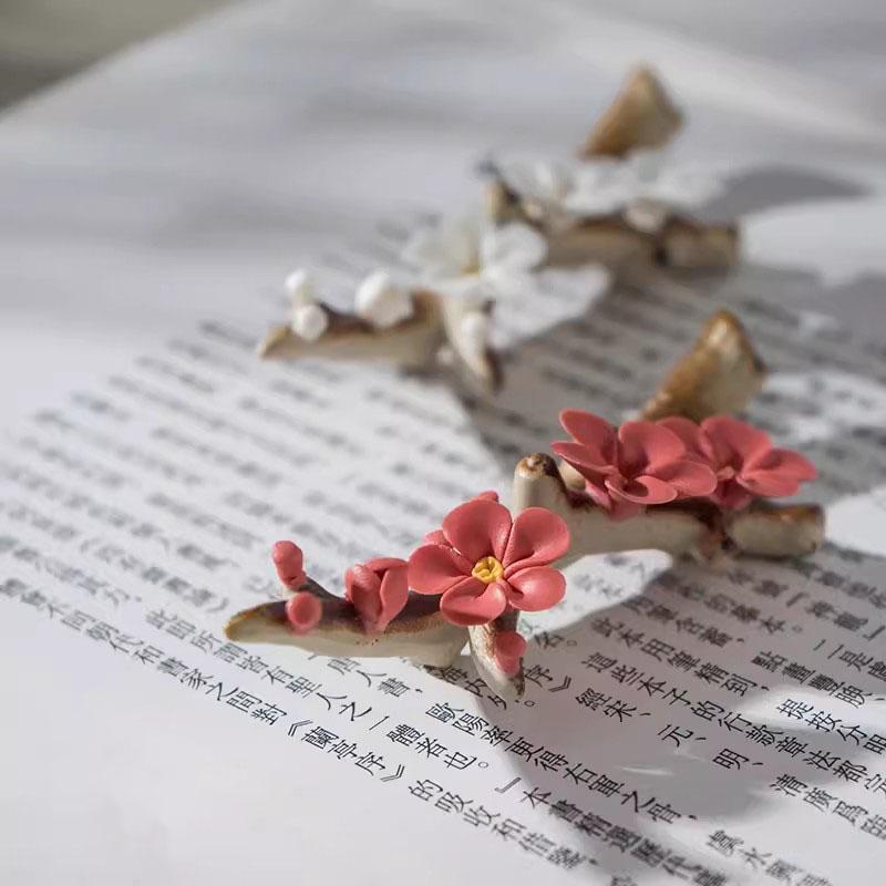 Handmade Ceramic Plum Incense Stick Holder, Japanese Style, Tea Ceremony Ornaments, Decorative Crafts