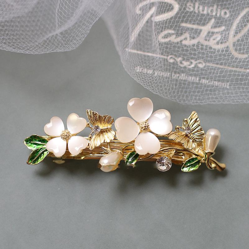Elegant Floral Hair Barrette, French Clip Spring Hair Claw,  Accents, Bridal Hair Accessory For Half-Up Hairstyles