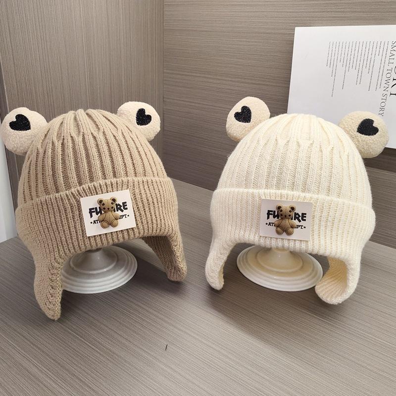 Baby hat autumn and winter boys and girls knitted wool pullover hat cute bear infant ear protection