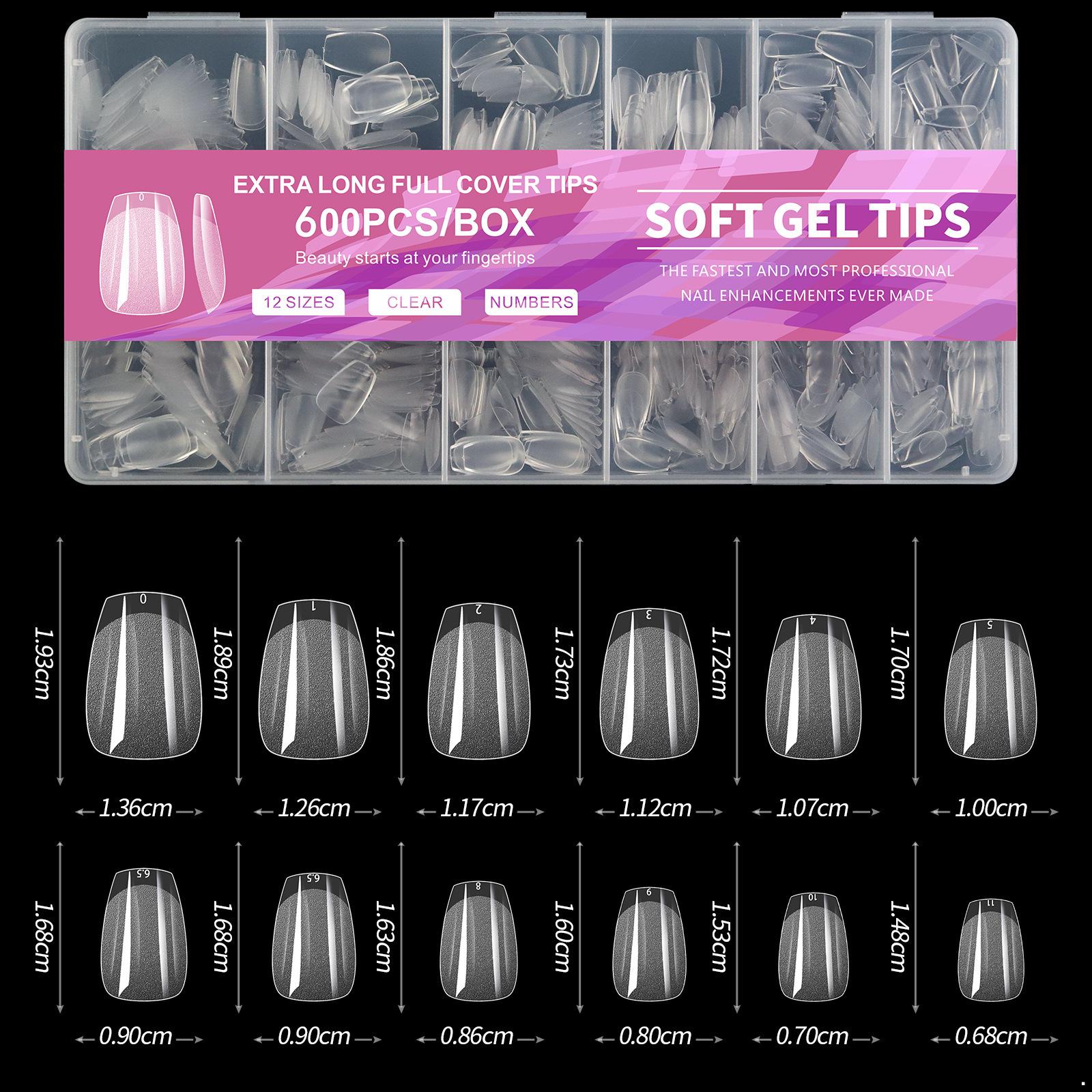 

600Pcs Women Girls Fake Nails Extra Thin Full Cover Manicure Piece Non Abrasive Semi Frosted No Trace Multi Size DIY Salon False Nails One Size