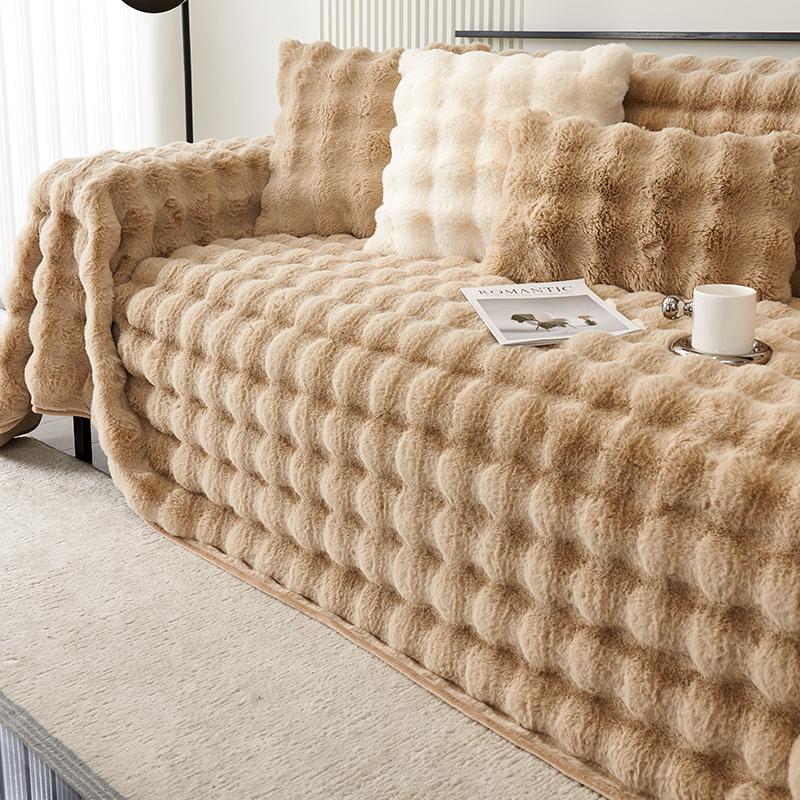Rabbit Plush Sofa Towel New Winter Warm Thickened Sofa Cover Non-slip Living Room Dust Blanket