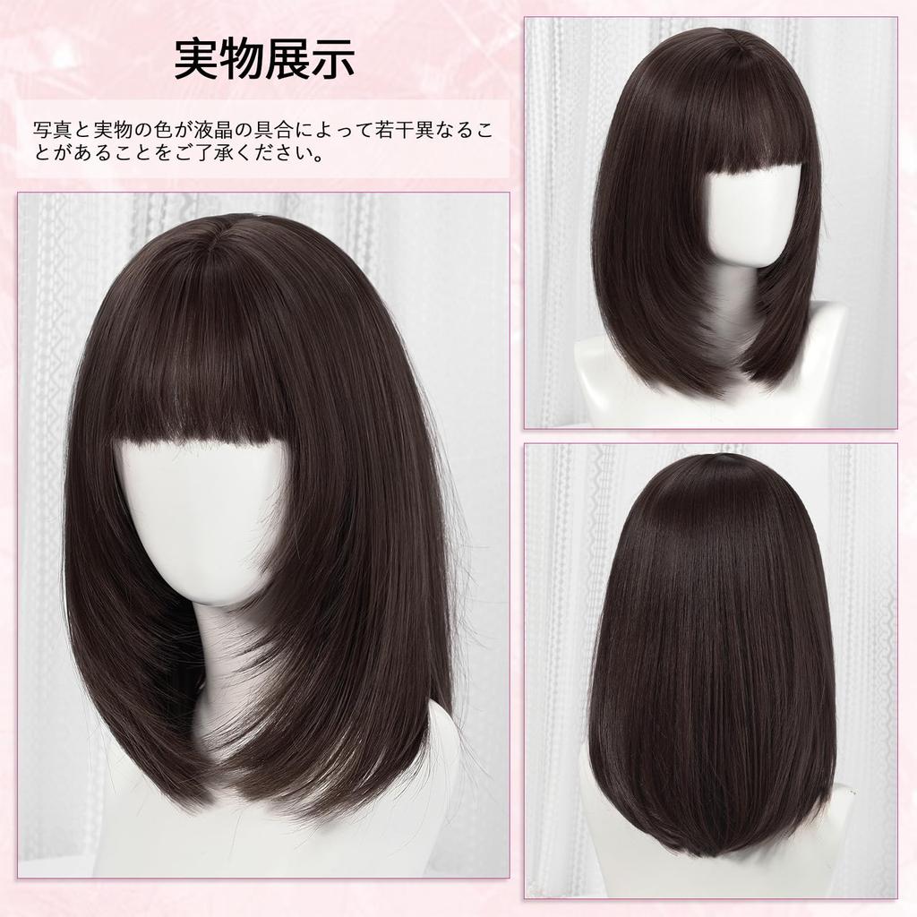 EMMOR Wig Wig Full Wig Crossdressing Wig Medium Straight Wig Natural Small Face Heat Resistant Layer Net Included Dark Brown Semi-Long Women's Women's